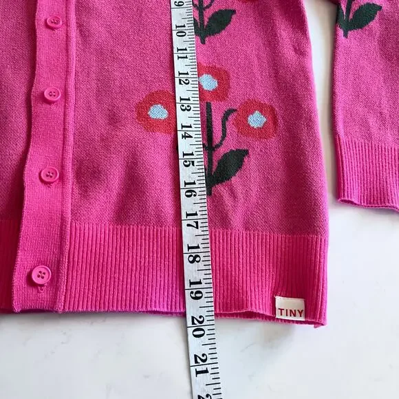 TINY COTTONS Intarsia Hot Pink Mako Cotton Knit Cardigan Sweater size 12 - Picture 6 of 7